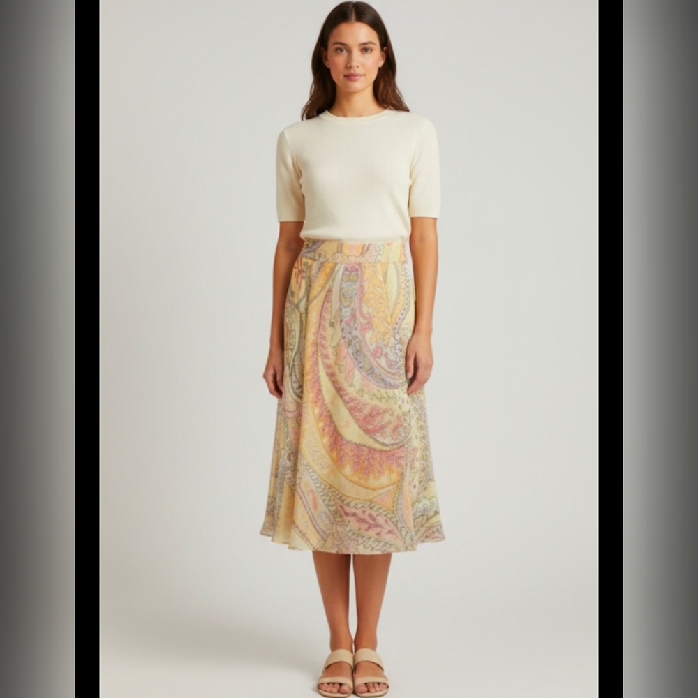 Grace Elements Women's 6 Multicolor Retro Floral A-LineScalloped Hem Skirt